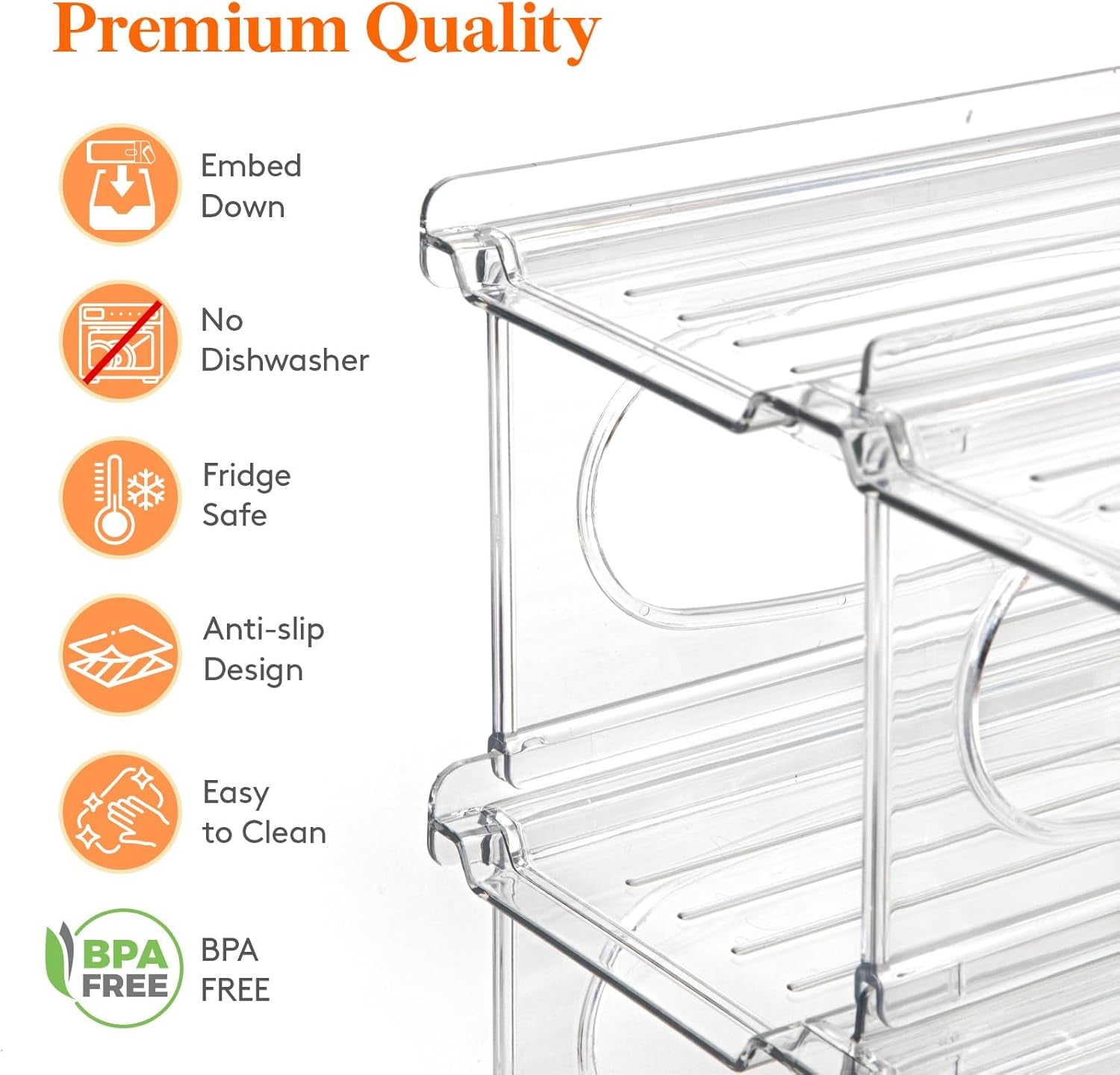 Wine Rack for Fridge, Stackable Wine Bottle Holder with Sturdy Support Insert & Reinforced Design, Plastic Bottle Organizer for Refrigerator, Cabinet & Pantry, Clear, Holds 8 Bottles