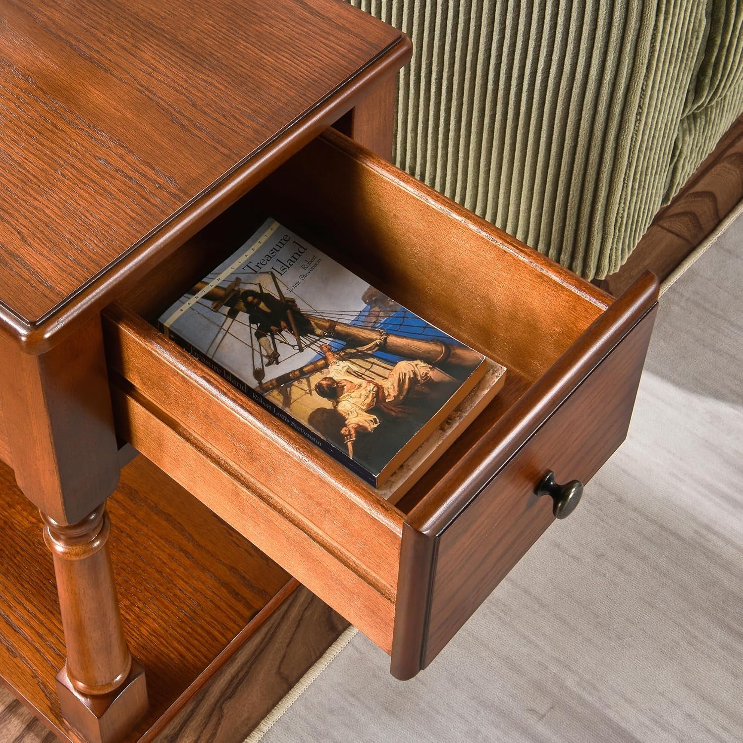 Narrow End Table with Drawer and Storage Shelf, Solid Wood Sofa Side Tables, Slim beside Table-, Telephone for Small Spaces, Living Room, 22"L X 13"W X 22.7"H No-Tools Assembly Caramel Brown BBJ004DR