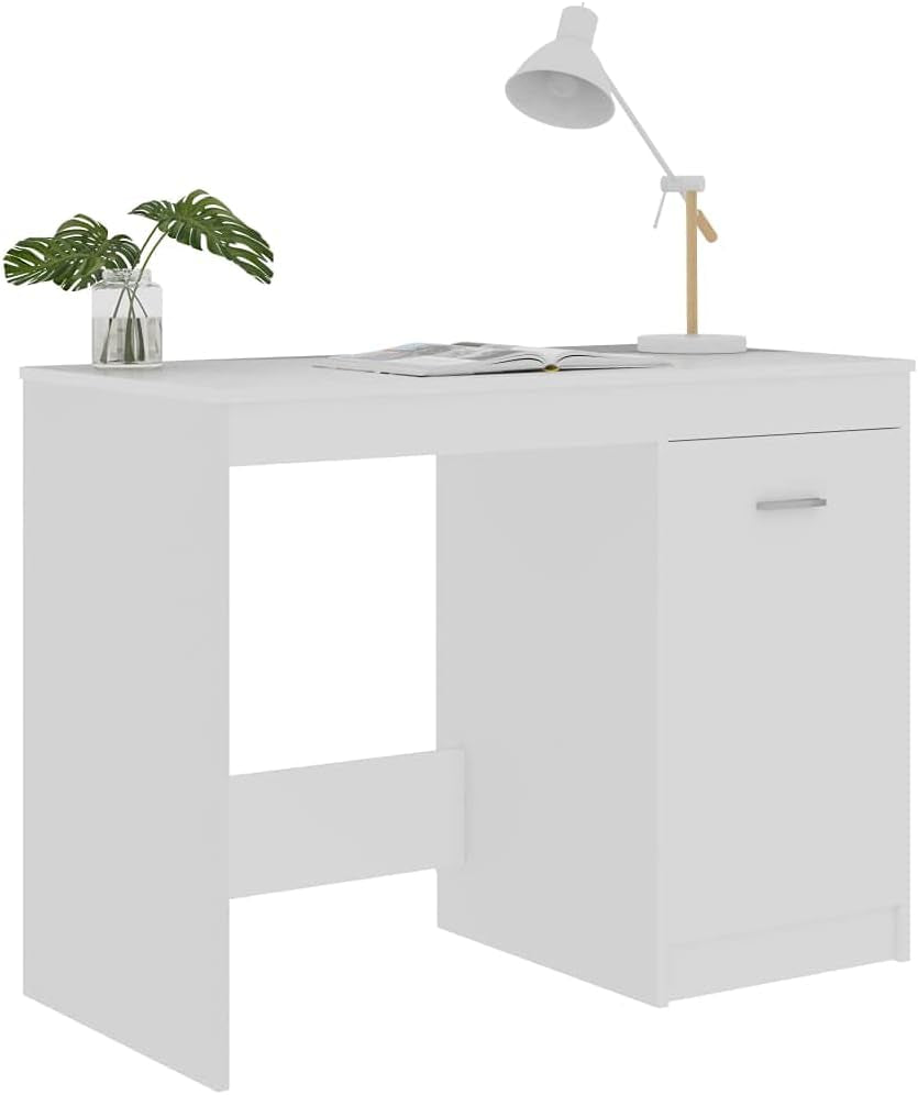 White Engineered Wood Compact Computer Desk, Rectangular Modern Office Desk for Home, Study, Small Spaces, 39.4 X 19.7 Inch Work Table