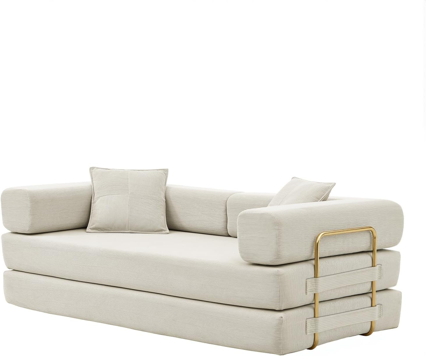 78 Inch Convertible Sleeper Sof Bed, Folding Floor Mttress Couch with Fixed-Shpe Frme, Futon Boneless Couch Lounge Loveset with Pull Out Bed, No ssembly Required (Beige)