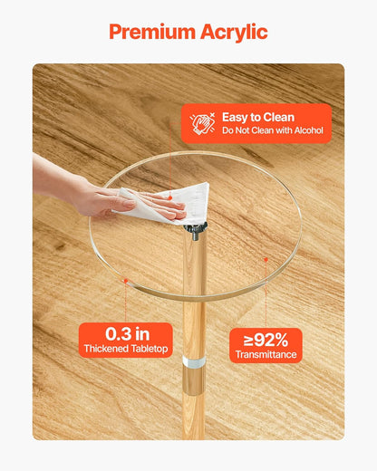 Acrylic Drink Table, Small round Side Table with Solid Post, Modern Clear End Table Transparent Cake Desk for Coffee, Cocktail, Dessert, Snack, Living Room, Bedroom, Bathroom, Easy Assembly
