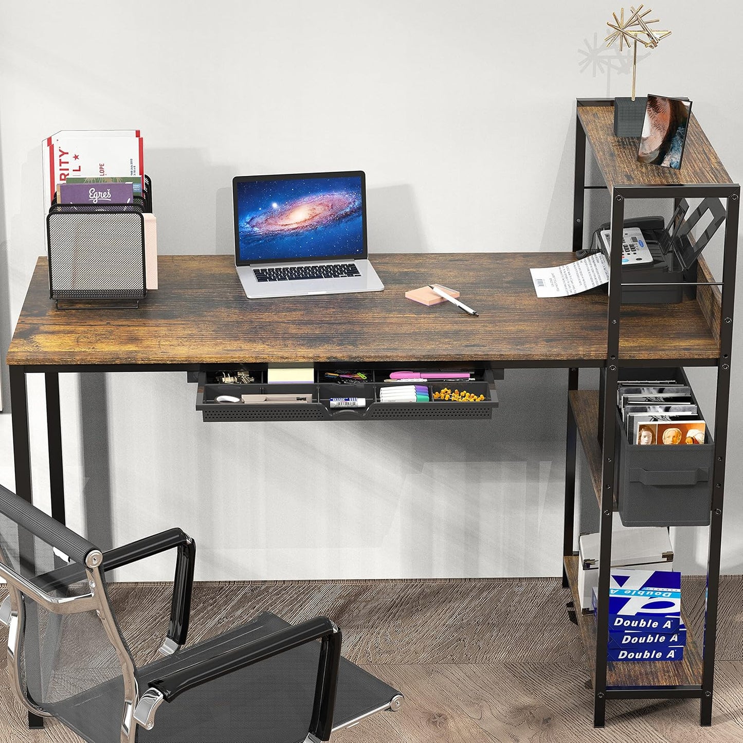 46-Inch Home Office Mission Computer Desk with Side Shelf and Drawer, Rustic Brown