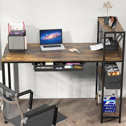 46-Inch Home Office Mission Computer Desk with Side Shelf and Drawer, Rustic Brown