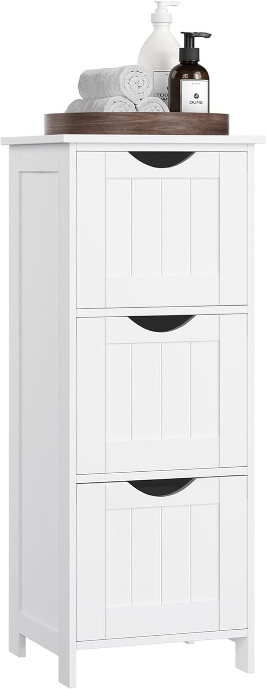 Bathroom Floor Cabinet, Free-Standing Storage Cabinet with 3 Drawers, 11.8 X 12.6 X 31.9 Inches, for Bathroom, Living Room, Kitchen, Modern Style, White UBBC50WT