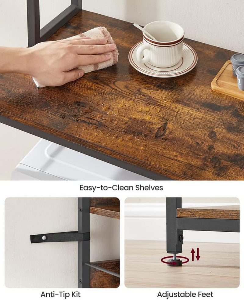 Hutch Bakers Rack with Power Outlet, 14 Hooks Microwave Stand, Adjustable Coffee Bar with Metal Wire Panel, Kitchen Storage Shelf, 15.7 X 23.6 X 66.9 Inches, Rustic Walnut and White UKKS037W41