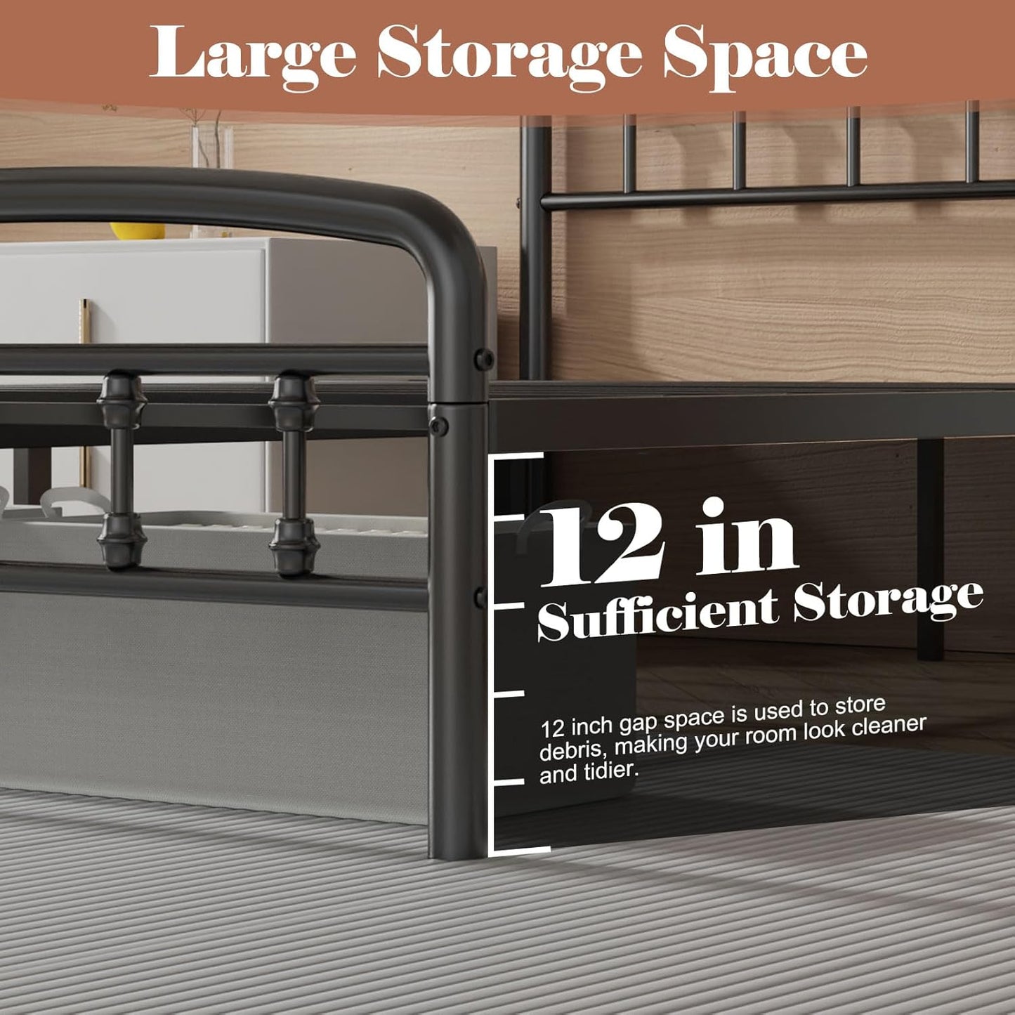 Metal Full Size Bed Frame with Headboard,Victorian Style Headboard and Footboard, No Squeak, Heavy Duty 1500Lbs Support, Easy 20-Min Tool-Free Assembly, No Box Spring Needed/Underbed Storage