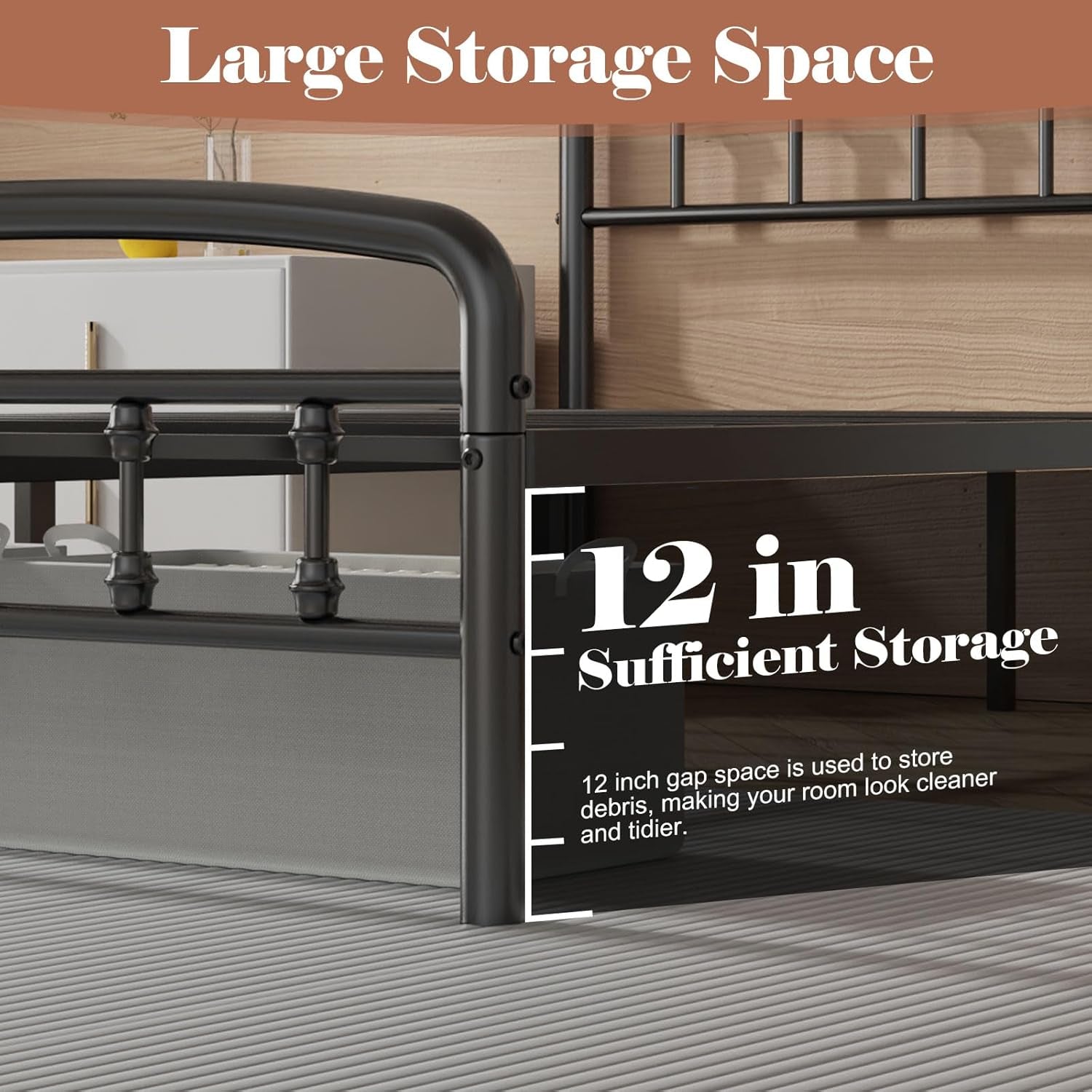 Metal Full Size Bed Frame with Headboard,Victorian Style Headboard and Footboard, No Squeak, Heavy Duty 1500Lbs Support, Easy 20-Min Tool-Free Assembly, No Box Spring Needed/Underbed Storage