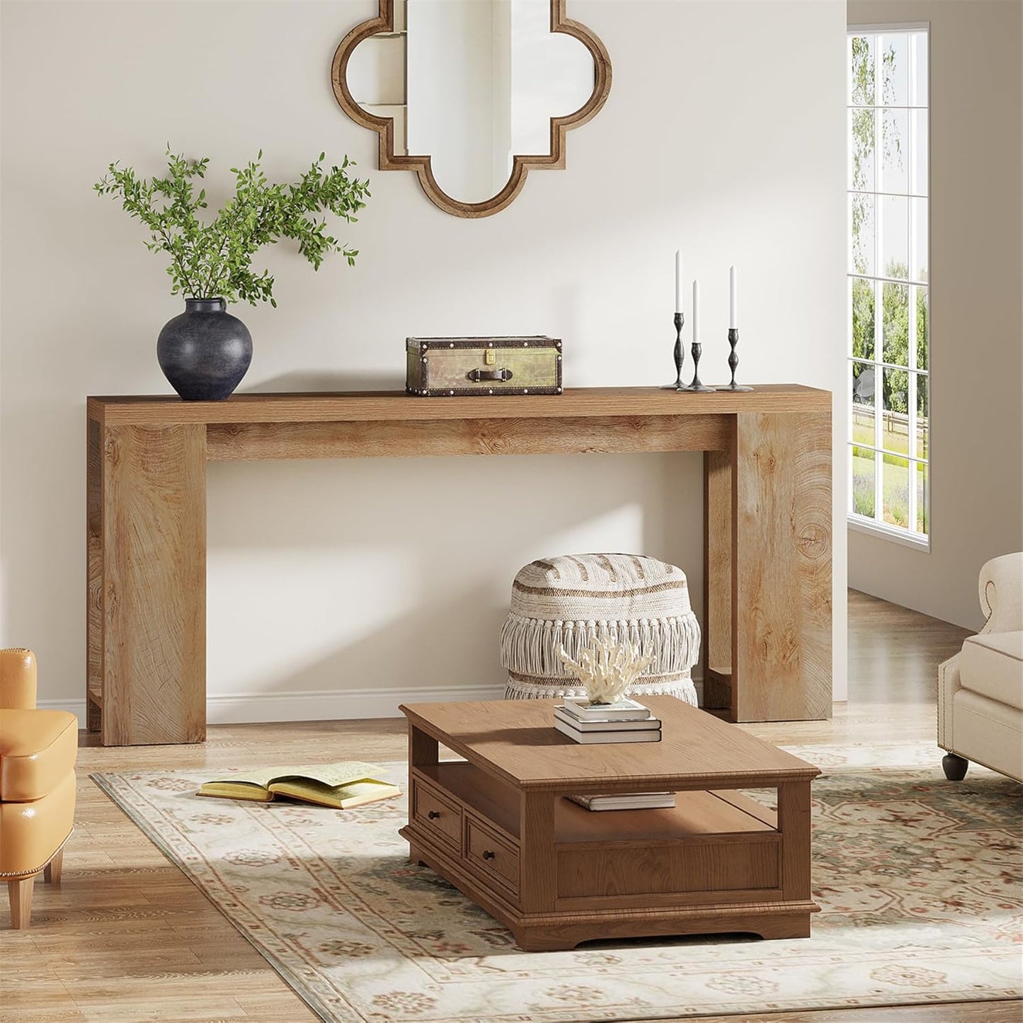 70.9-Inch Extra Long Console Table, Farmhouse Wood Sofa Table behind Couch, Narrow Entryway Accent Table for Living Room, Hallway, Entrance, Foyer, Light Oak Brown