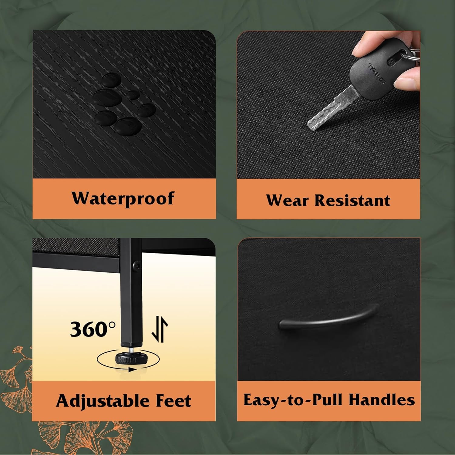 Dresser with 4 Drawers, Fabric Storage Tower, Organizer Unit for Bedroom, Hallway, Entryway, Closets, Sturdy Steel Frame, Wood Top, Easy Pull Handle, Charcoal Black