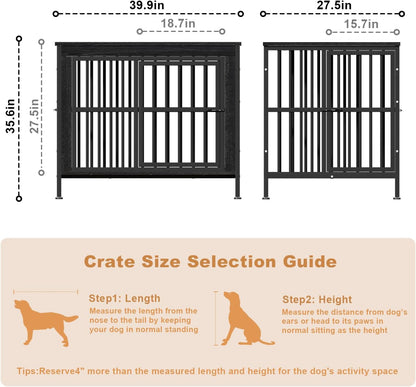 40" Dog Crate Furniture with Front Door & Storage Tabletop, Dog Kennel Side Table for Living Room, Industrial Pet Cage with 4.7" Raised Feet, Decorative Dog Kennel End Table, XL Crate, Black