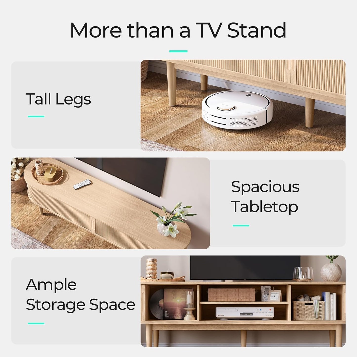 70" Fluted TV Stand for Tvs up to 80 Inch, Mid Century Modern Entertainment Center with Storage Cabinet and Sliding Doors, Farmhouse Wood Media TV Console for Living Room, Bedroom, Oak