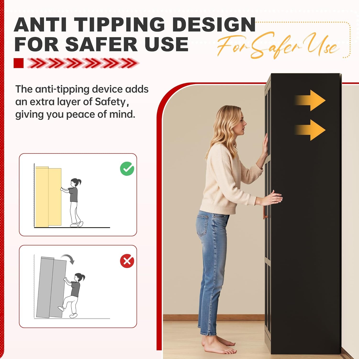 Metal Wardrobe Closet, 72" H Bedroom Armoires with Wooden Handle, Storage Cabinet with Adjustable Shelves and Hanging Rods, Steel Storage Locker Closet for Home, Office, Employee, Gym (Black)