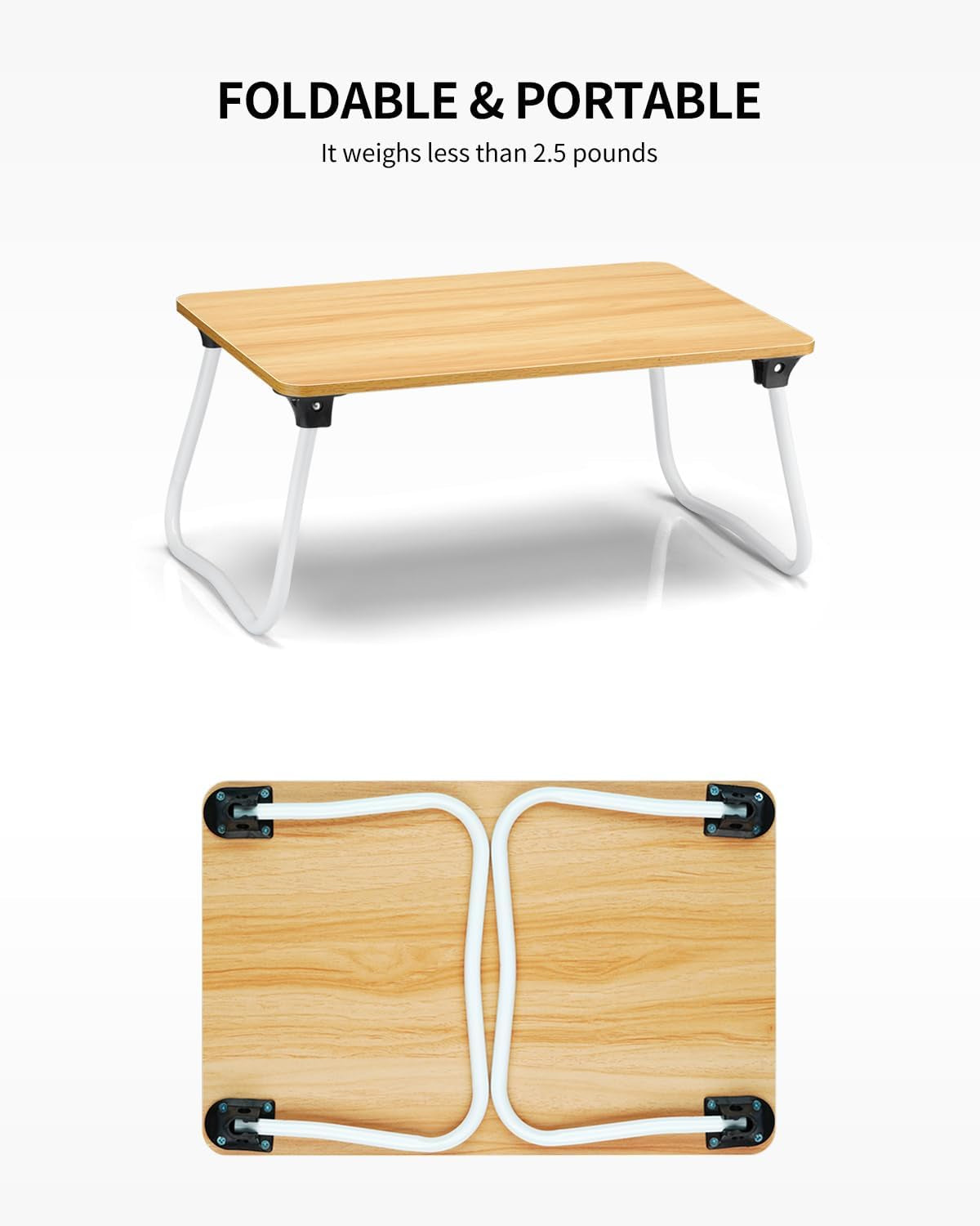 Foldable Lap Desk Laptop Stand Bed Desk Table Tray, Breakfast Serving Tray, Portable & Lightweight Mini Table, Lap Tablet Desk for Sofa Couch Floor - Wood