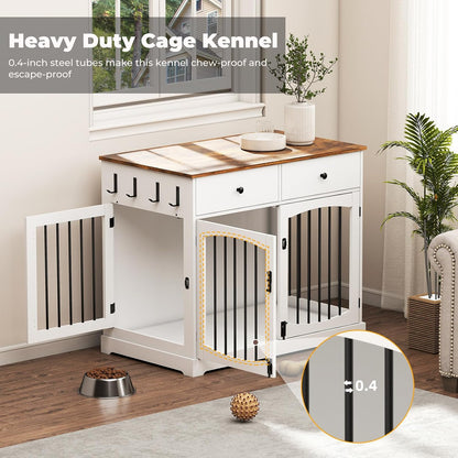 40" Dog Crate Furniture, Wooden Dog Kennel Furniture, Heavy-Duty Dog Crate End Table with Storage Drawers, Double Doors Decorative Pet Cage House Indoor for Small Medium Dog, Gray