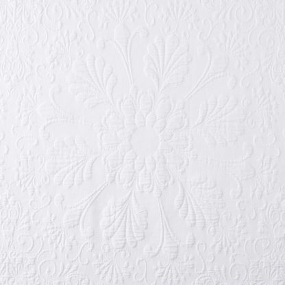 Charleston Estate Modern Farmhouse Floral Matelasse Decorative Pillowcase with Scalloped Edges, 100% Cotton Breathable Bedding, King Sham (20" X 36"), White Floral