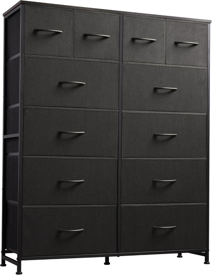 Tall Dresser for Bedroom with 12 Drawers, Dressers & Chests of Drawers, Fabric Dresser for Closet, Living Room, Storage Dressers with Storage Drawers, Steel Frame, Wood Top, Charcoal Black