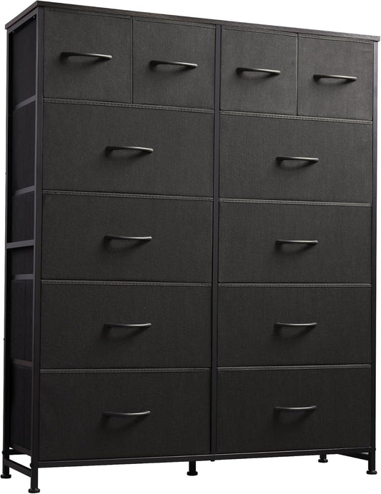 Tall Dresser for Bedroom with 12 Drawers, Dressers & Chests of Drawers, Fabric Dresser for Closet, Living Room, Storage Dressers with Storage Drawers, Steel Frame, Wood Top, Charcoal Black