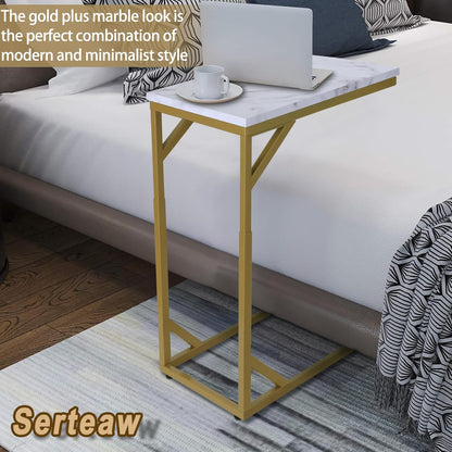 C-Shaped End Table, Sturdy Side Table for Couch Sofa Bedside Small Space,C Snack Table TV Tray Record Player Stand Small Tables for Living Room Bedroom,Easy to Assemble,Gold