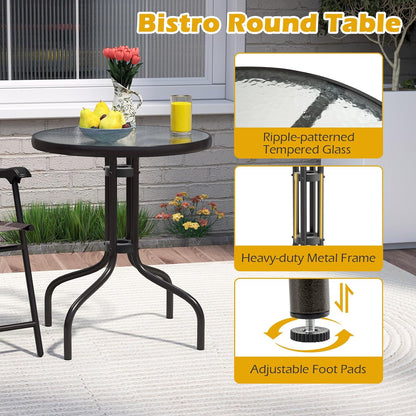 Bistro Table and Chairs Set of 2, Outdoor 3 Piece Patio Bistro Set with 1.57” Umbrella Hole, Tempered Glass Tabletop, 2 Folding Chairs, Small Patio Furniture Dining Set for Garden, Balcony