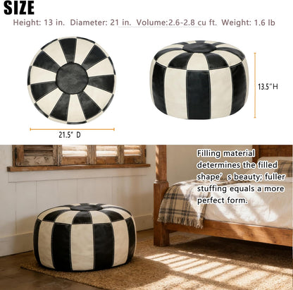 Unstuffed Moroccan Ottoman Pouf Cover, Ottoman Footstool Storage Solution, Bean Bag Chair, Foot Rest, Multi-Black&White