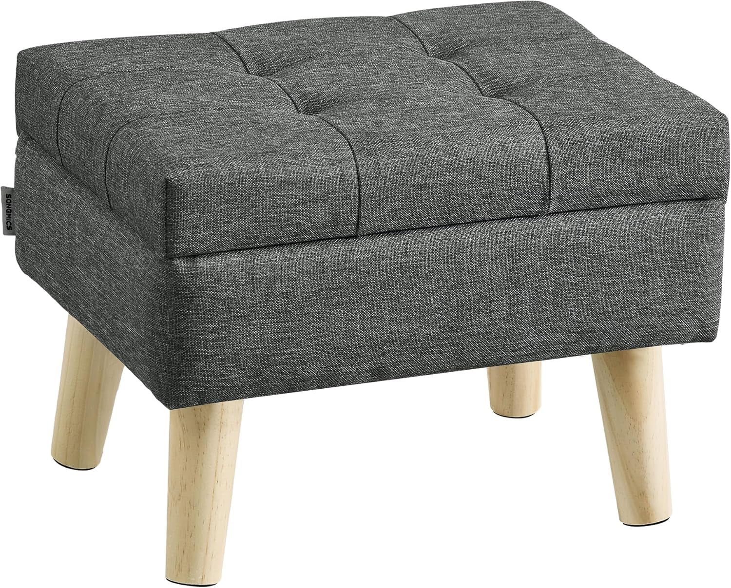 Storage Ottoman, Foot Stool, Ottoman with Padded Seat, Foot Rest with Wood Legs, Small Table, for Hallway, Living Room, 11.8 X 15.7 X 11.4 Inches, Linen-Look Fabric, Slate Gray ULOM517GN01