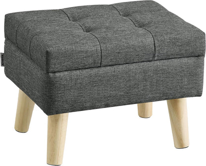 Storage Ottoman, Foot Stool, Ottoman with Padded Seat, Foot Rest with Wood Legs, Small Table, for Hallway, Living Room, 11.8 X 15.7 X 11.4 Inches, Linen-Look Fabric, Slate Gray ULOM517GN01