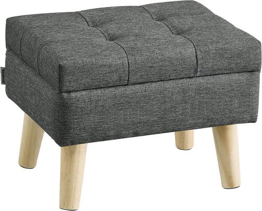 Storage Ottoman, Foot Stool, Ottoman with Padded Seat, Foot Rest with Wood Legs, Small Table, for Hallway, Living Room, 11.8 X 15.7 X 11.4 Inches, Linen-Look Fabric, Slate Gray ULOM517GN01