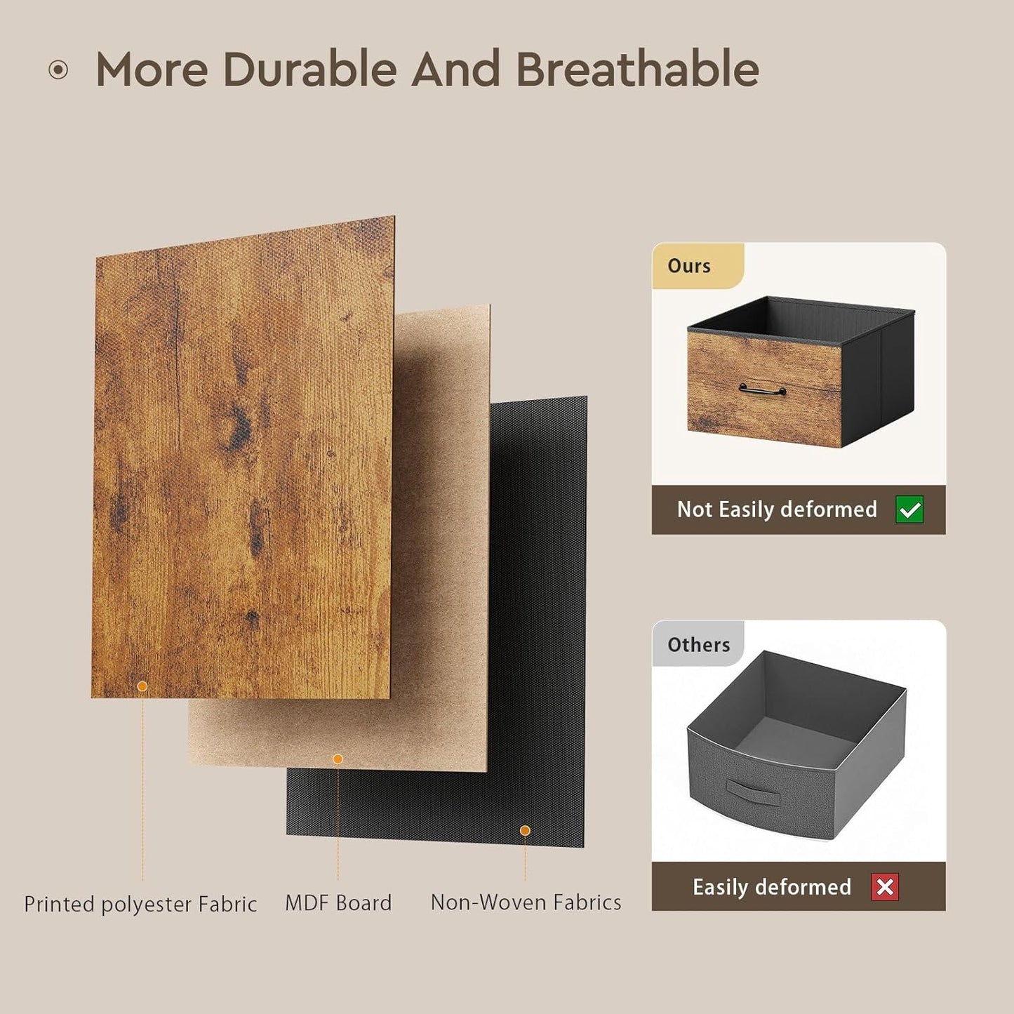 Baby Changing Table Dresser with Wheels, 6-Fabric Drawer Baby Dresser with Changing Table Top, Waterproof Diaper Changing Station & Pad, Mobile Storage Unit, Baby Furniture, Rustic Brown