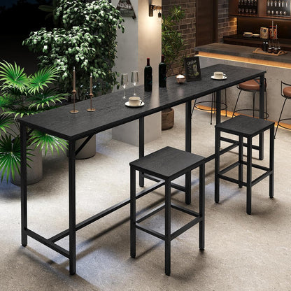 70.9" Bar Table and Chairs Set, Dining Table and Chair Sets, 3 Piece Counter Height Table and 2 Stools, Kithcen Table for Home Restaurant, Bar, Black BT09BB