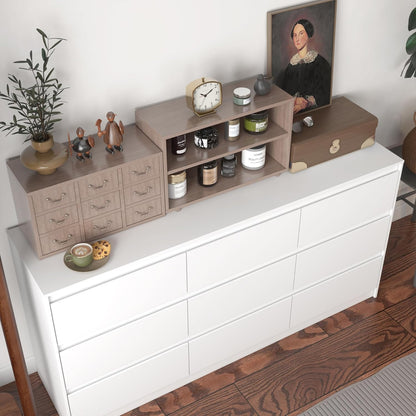 9 Drawer Dresser for Bedroom with Deep Drawers, Large Floor Wood Dressers & Chest of Drawers Handle Free, Modern White Long Dressers for Closet Living Room, Euro Slide (63"W X 15.7"D X 31.5"H)