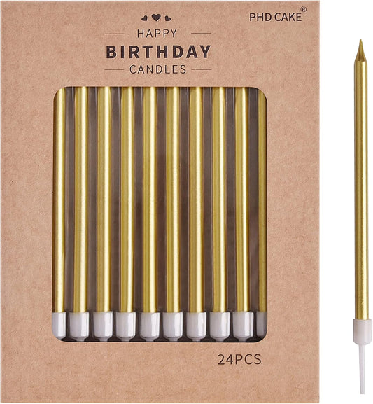 Gold Long Thin Metallic Birthday Candles, Cake Candles, Birthday Parties, Wedding Decorations, Party Candles, Cake Decorations
