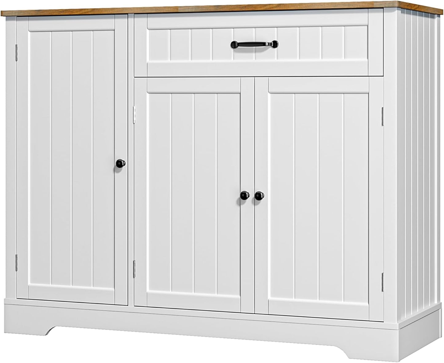 Kitchen Coffee Bar Cabinet with Storage Kitchen Sideboard Buffet Cabinet with Drawers, Short Pantry with Door and Shelves for Bathroom and Living Room, White and Rustic