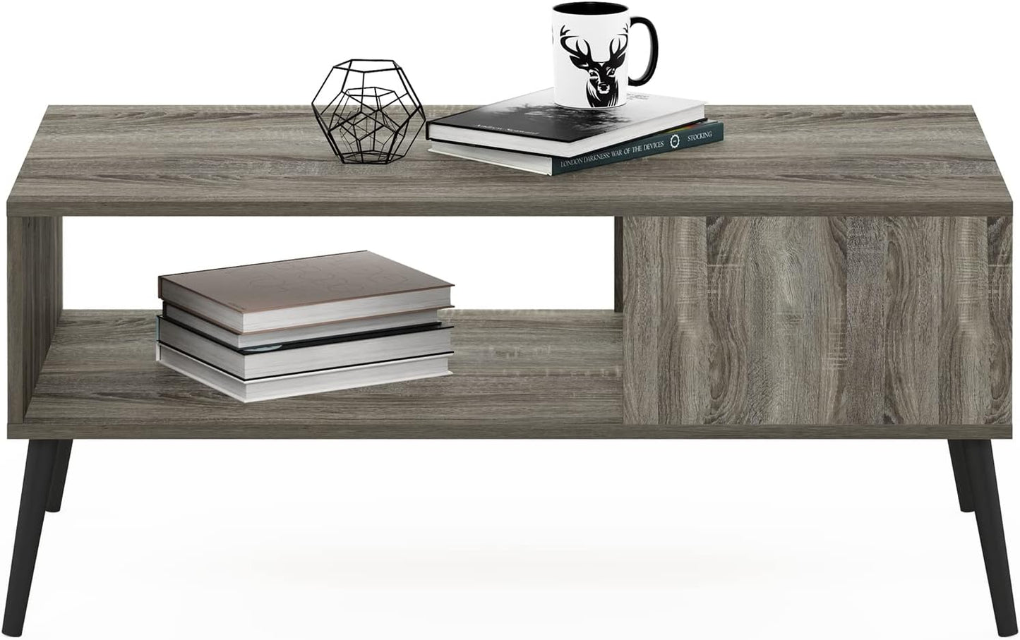 Claude Mid Century Style Coffee Table with Wood Legs, French Oak Grey Large Non-Lift Top