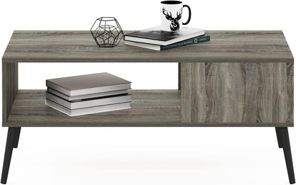 Claude Mid Century Style Coffee Table with Wood Legs, French Oak Grey Large Non-Lift Top
