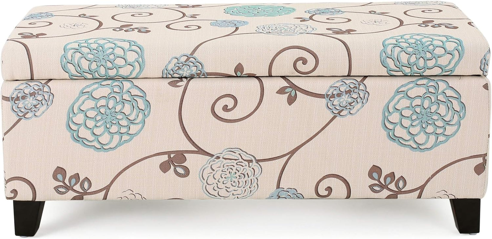 Breanna Fabric Storage Ottoman, White and Blue Floral