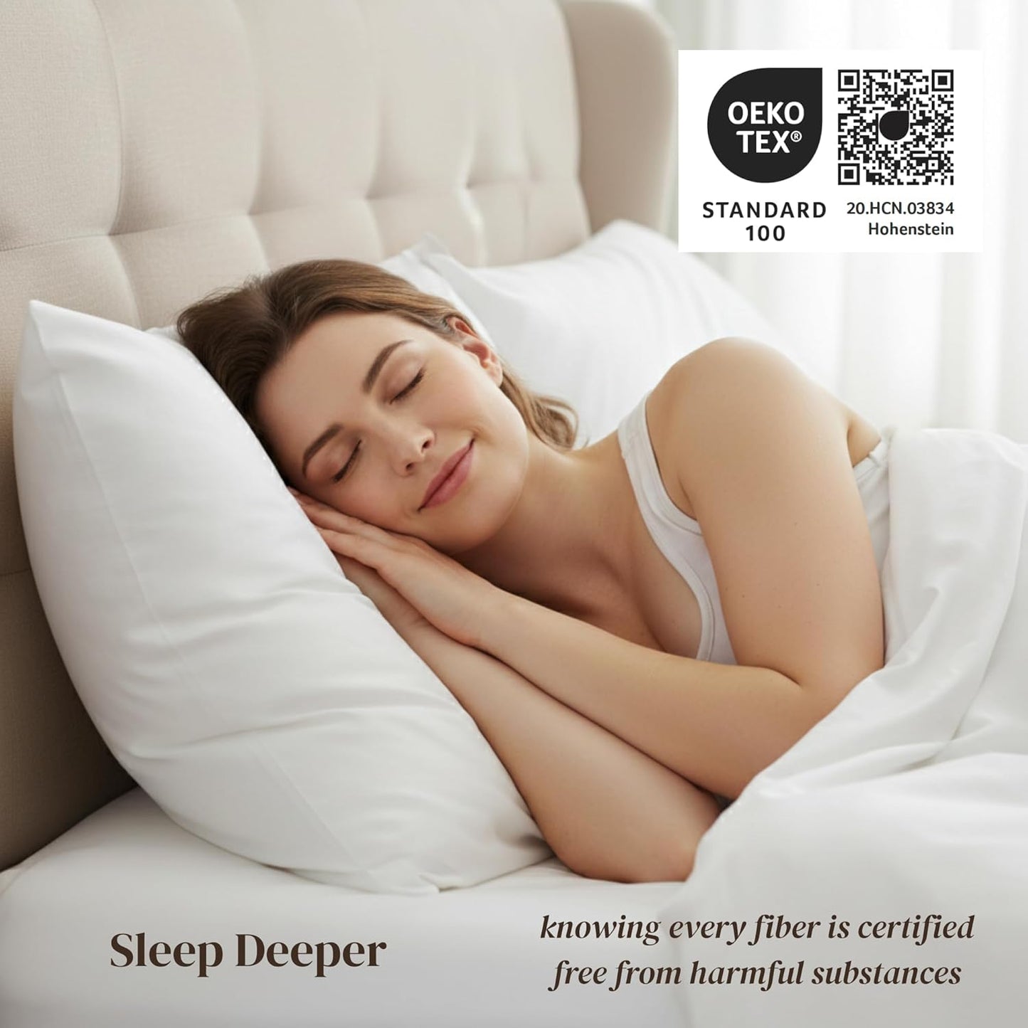 Pillowcases King Size Set of 2, Cool Touch Cotton Sateen Fabric, 500TC, Silky Smooth & Soft, Open End, White