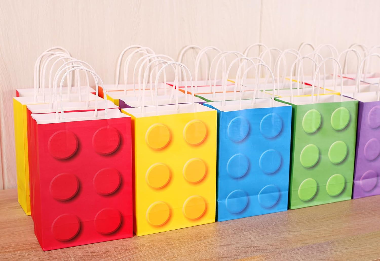 24 PCS Building Block Party-Favor-Gift-Bags, Small Gift Bags with Handles, for Building Block Birthday Party Shower Decoration Supplies
