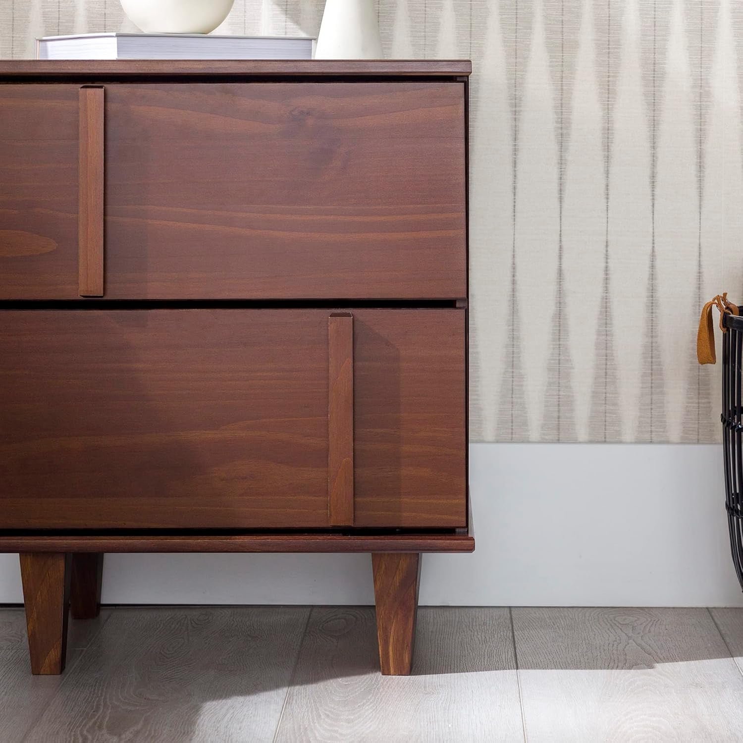 Sprague Contemporary Detailed Drawer Solid Wood Nightstand, 20 Inch, Walnut