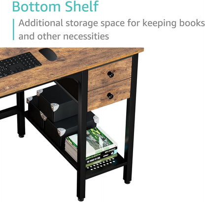 Gaming Desk with Fabric Drawers, 47 Inch Computer Desk for Home Office, Modern Simple Study Writing Table PC Desks for Bedroom, Black