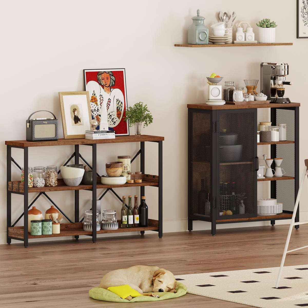 Rustic Console Table with Shelves, 3 Tier Sofa Table behind Couch for Living Room, Wood Metal Entryway Tables for Hallway, Foyer, Entrance (47 Inch, Rustic Oak)
