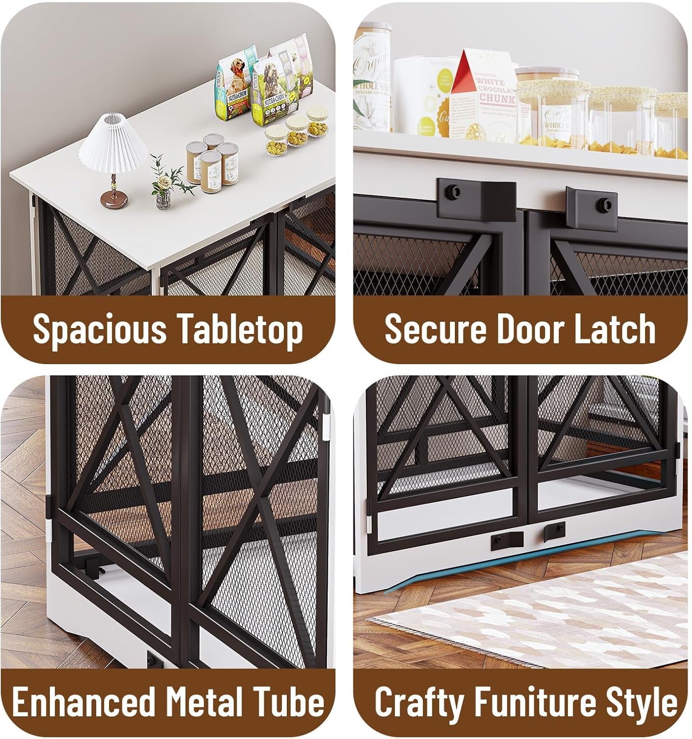 Large Dog Crate Furniture - 48 Inch Heavy Duty Dog Kennel Indoor for Xlarge Breed with Double Doors, Wooden Dog Cage XL Modern Decorative End Table Pet House (White)