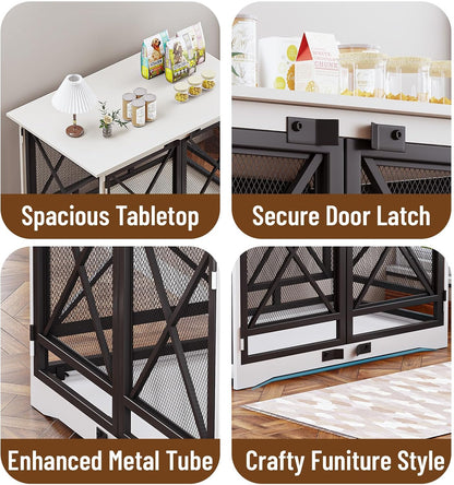Large Dog Crate Furniture - 48 Inch Heavy Duty Dog Kennel Indoor for Xlarge Breed with Double Doors, Wooden Dog Cage XL Modern Decorative End Table Pet House (White)