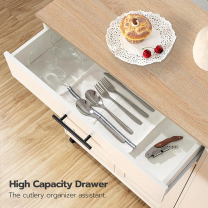 Kitchen Island with Power Outlet, Kitchen Storage Island with Spice Rack and Drawer, Rolling Kitchen on Wheels, for Home, Dining Room, Natural and White
