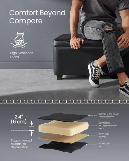 EKHO Collection - Storage Bench for Entryway, Ottoman Bench with Steel Frame, 43.3-Inch Wide, Synthetic Leather, Living Dining Room, Mid-Century Modern, Loads 660 Lb, Caramel Brown ULOM085K01