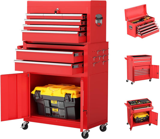 8-Drawer Rolling Tool Chest with Lock, Detachable Tool Cabinet Cart with Wheels, High-Capacity Mechanic Tool Organizer for Garage Workshop Warehouse Storage​