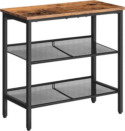 End Table, 3-Tier Narrow Side Table, Nightstand with 2 Flat or Slant Adjustable Shelves for Small Spaces, Hallway, Living Room, Bedroom, Sturdy, Easy Assembly, Rustic Brown and Black BF23BZ01G1