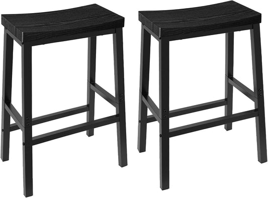 Bar Stools, Set of 2 Bar Chairs, 23.6 Inch Saddle Stools, Kitchen Counter Stools with Footrests, Industrial for Dining Room, Kitchen, Counter, Black BB02MD01