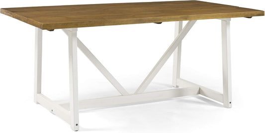 Modern Farmhouse Dining Table Wood Small Dining Room Table Sets Dining Chairs. 72 Inch. White and Rustic Oak