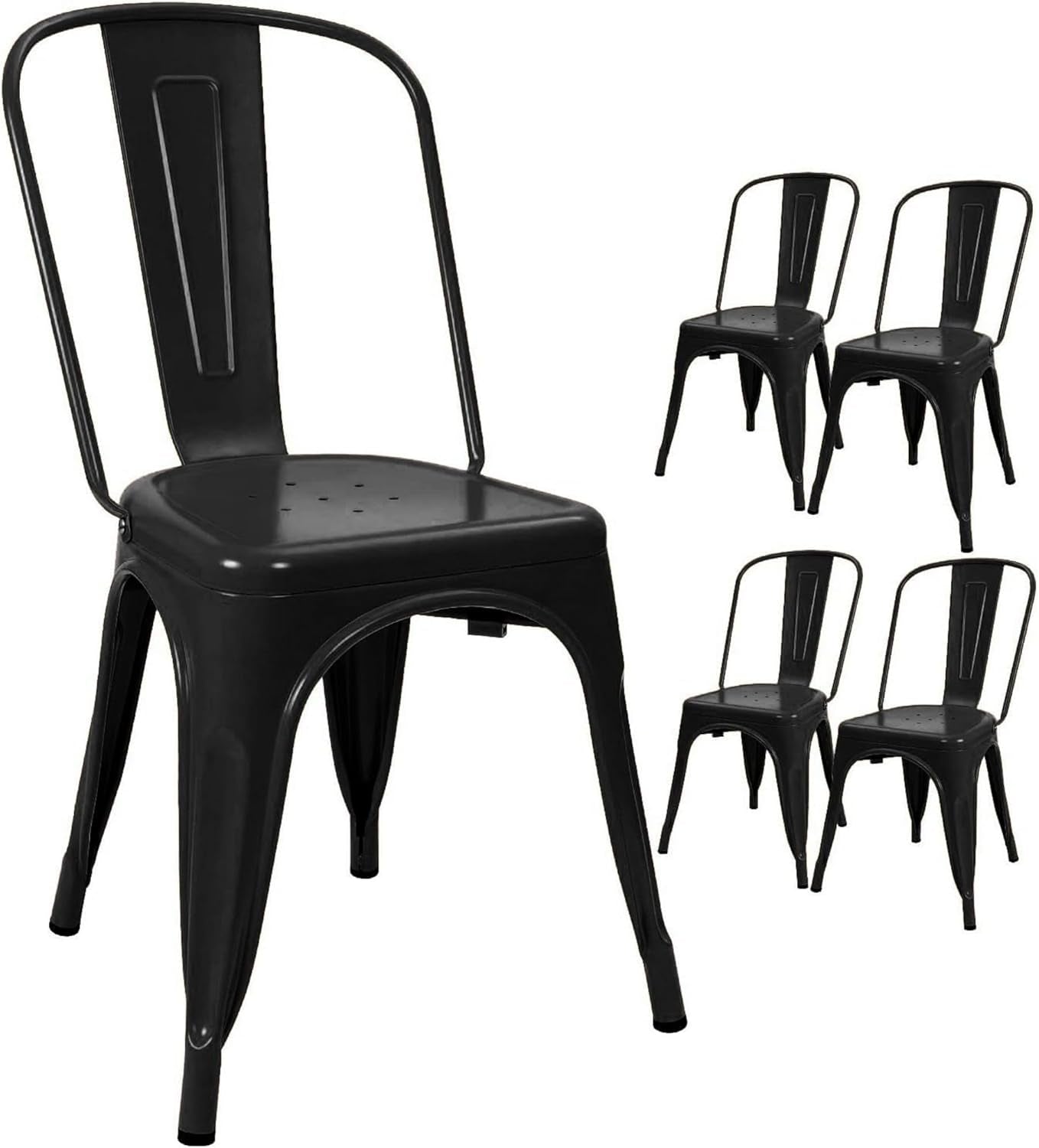 Metal Dining Chair Set of 4, 18 Inch Seat Height Chair, Stackable Classic Trattoria Metal Chairs 300 Weight Capacity for Indoor Outdoor Home Kitchen Patio Cafe Restaurant Use
