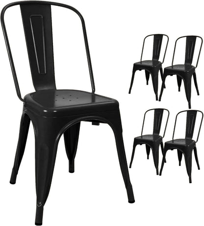 Metal Dining Chair Set of 4, 18 Inch Seat Height Chair, Stackable Classic Trattoria Metal Chairs 300 Weight Capacity for Indoor Outdoor Home Kitchen Patio Cafe Restaurant Use